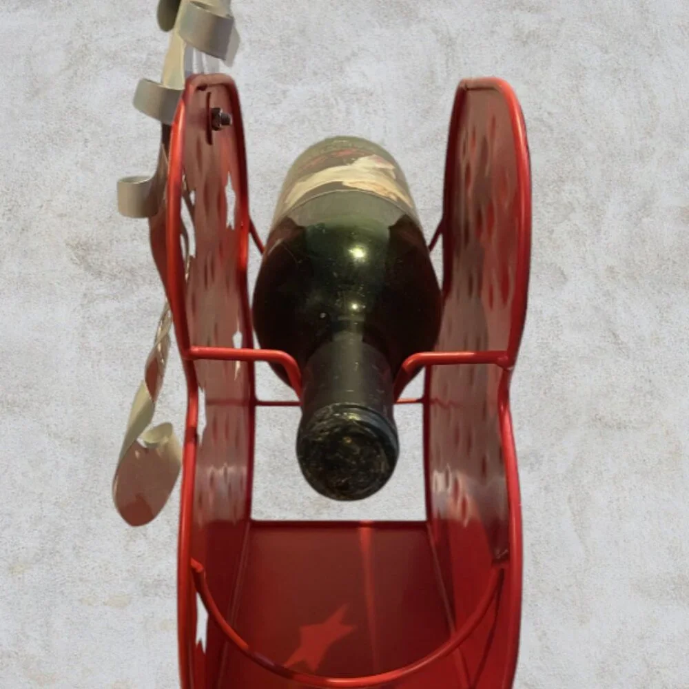 WINE HOLDER --  Christmas/Santa, Cut Metal, Holds 2 Bottles of Wine, Red/White